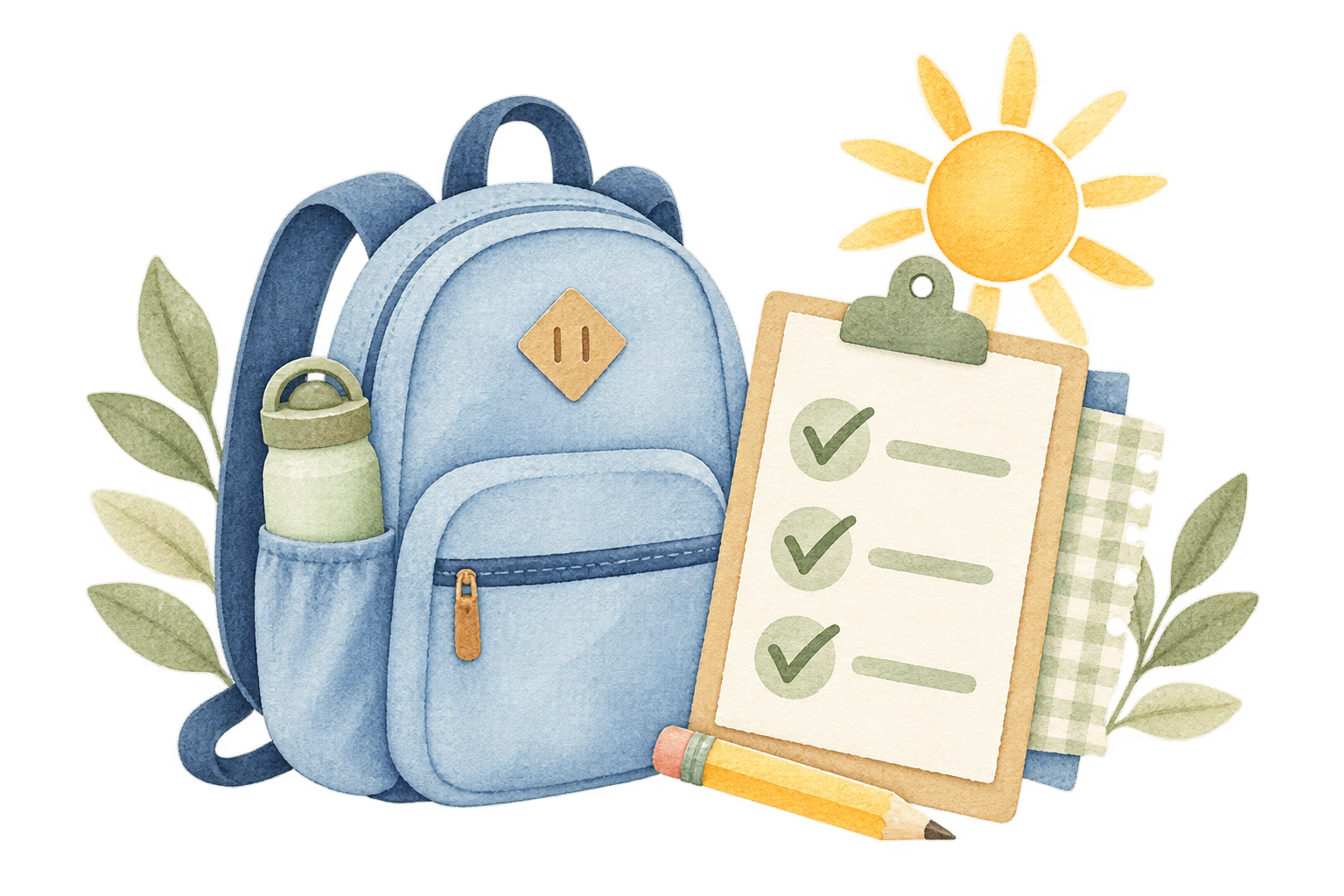 A watercolor school backpack and checklist
