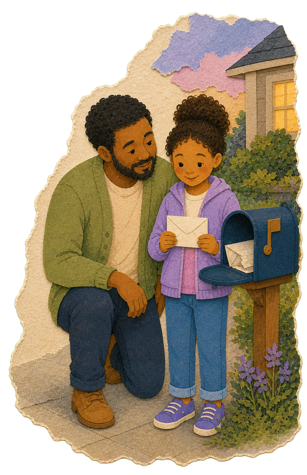 A father and daughter checking the mail together