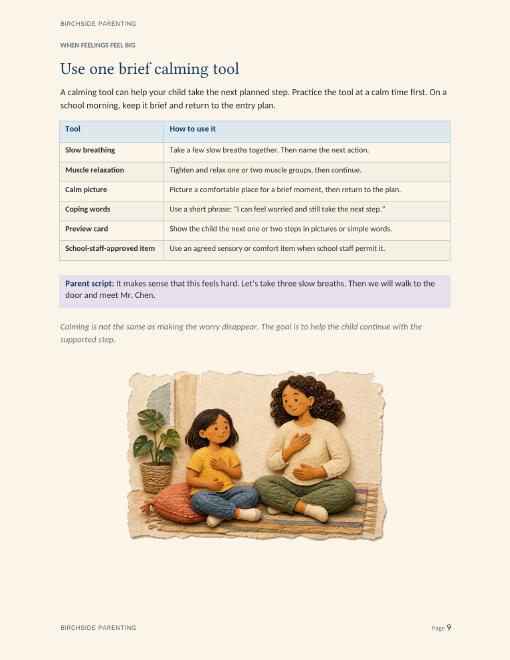 Low-resolution preview of the Back-to-School Reset calming-tool page