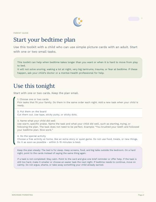 Low-resolution preview of a Bedtime Reset parent guide page